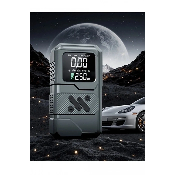 St-9654 Şarjlı 10.000 Mah Taşınabilir Araç Hava Kompresörü Akü Takviyeli Dijital Ekranlı Işıklı