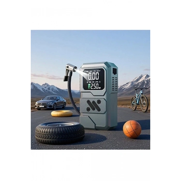 St-9654 Şarjlı 10.000 Mah Taşınabilir Araç Hava Kompresörü Akü Takviyeli Dijital Ekranlı Işıklı