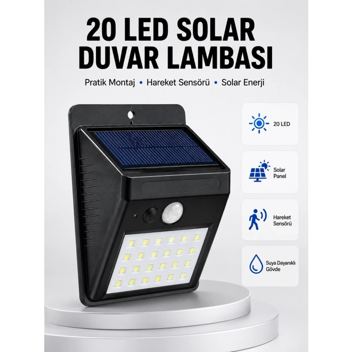 Su Geçirmez Ip65 20 Led Solar Sensörlü Bahçe Ve Veranda Aydınlatma Yeni Nesil