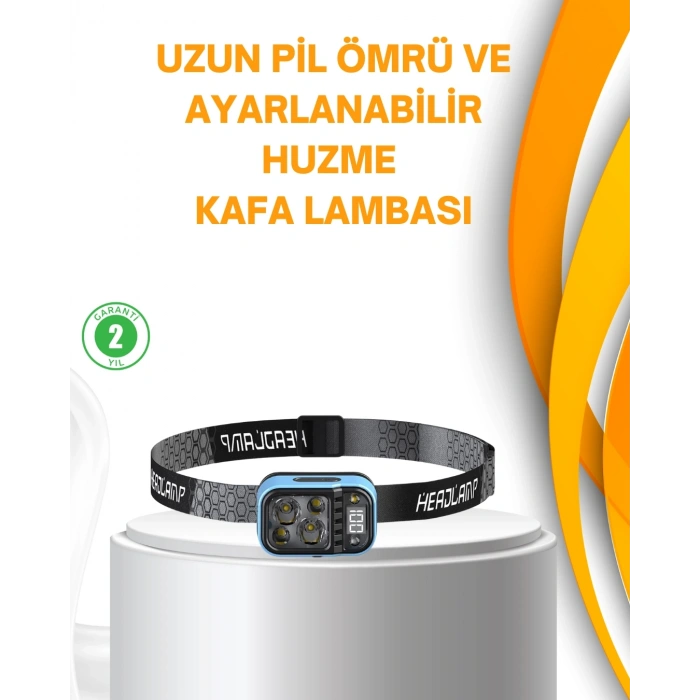 Su Geçirmez Led Kafa Lambası 53 Çalışma Modu Güç Ekranlı