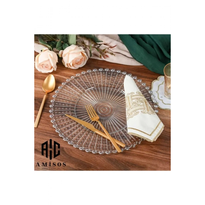 Supla, Boncuklu Sunum Tepsisi Şeffaf Sunumluk 20 Cm. (599)