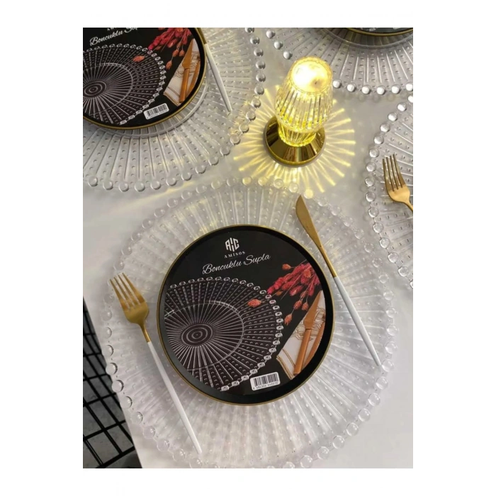 Supla, Boncuklu Sunum Tepsisi Şeffaf Sunumluk 20 Cm. (599)