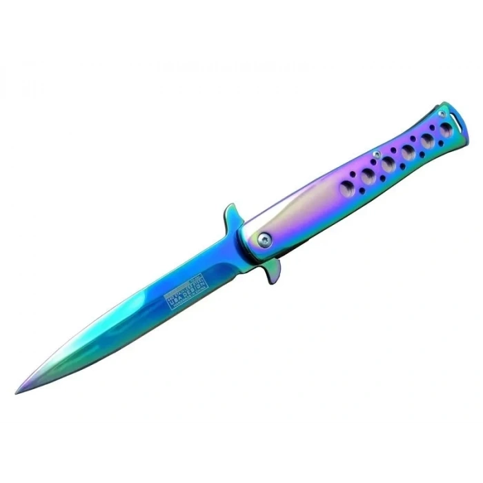 Tac-force 1111-d Titanyum Gökkuşağı Kamp Çakı 23 Cm - Metal Sap, Yarı Otomatik