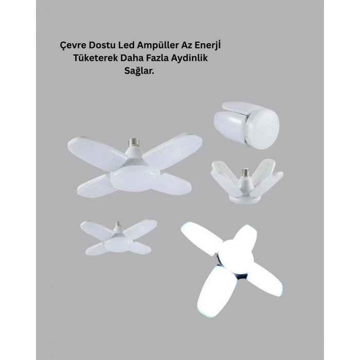 Tasarruflu Pervane Led Ampül 4 Kollu 60 Watt Geniş Alan Aydınlatma