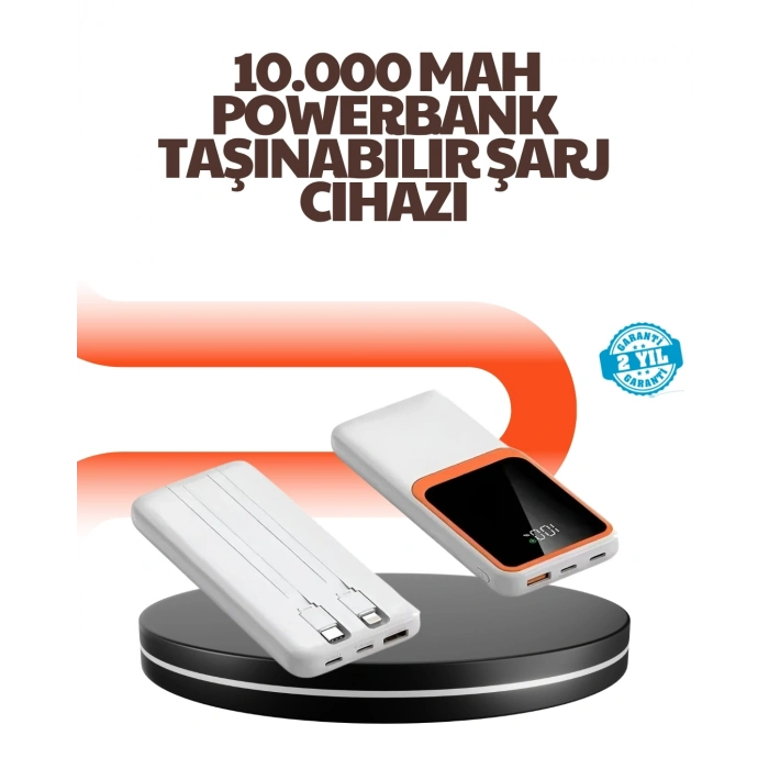 Taşınabilir 10000 Mah Powerbank Dijital Göstergeli, Type-c Ve Usb Çıkışlı