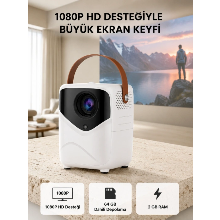 Taşınabilir Akıllı 1080p Projektör – 64gb Hafıza, 2gb Ram, Full Hd Görüntü, Kumandalı Yeni Nesil
