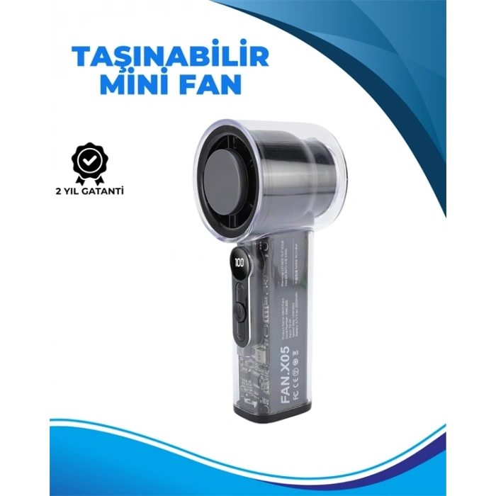 Taşınabilir El Fanı  100 Seviyeli Rüzgar Hızı Ayarı  Sessiz Çalışma - Dijital Ekranlı