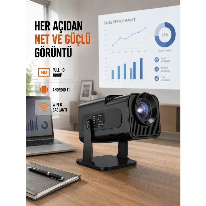 Taşınabilir Full Hd Projektör - 1 Gb Ram, 8 Gb Hafıza Yeni Nesil