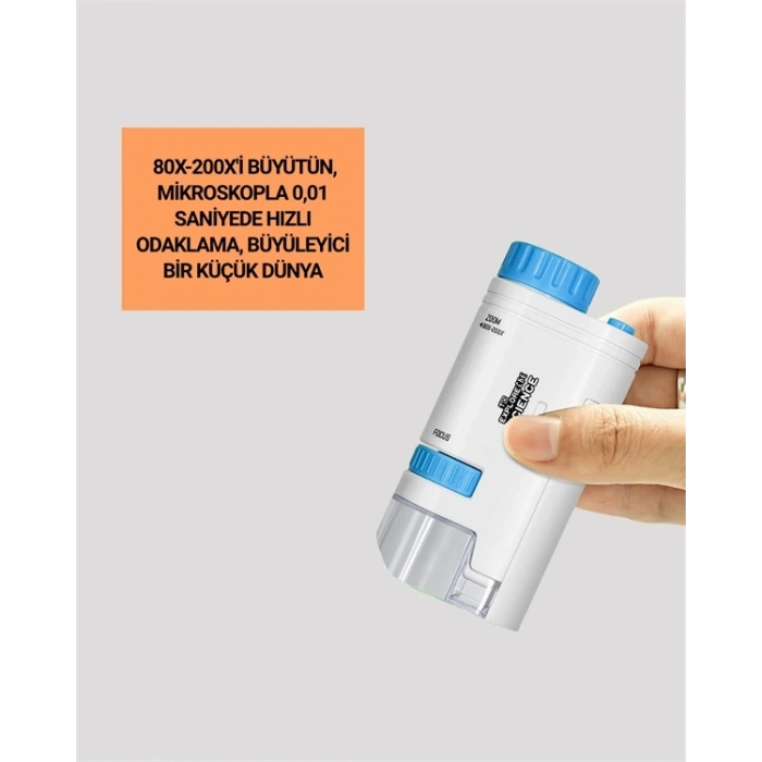 Taşınabilir Led Işıklı Cep Mikroskop – 80x–200x Büyütme