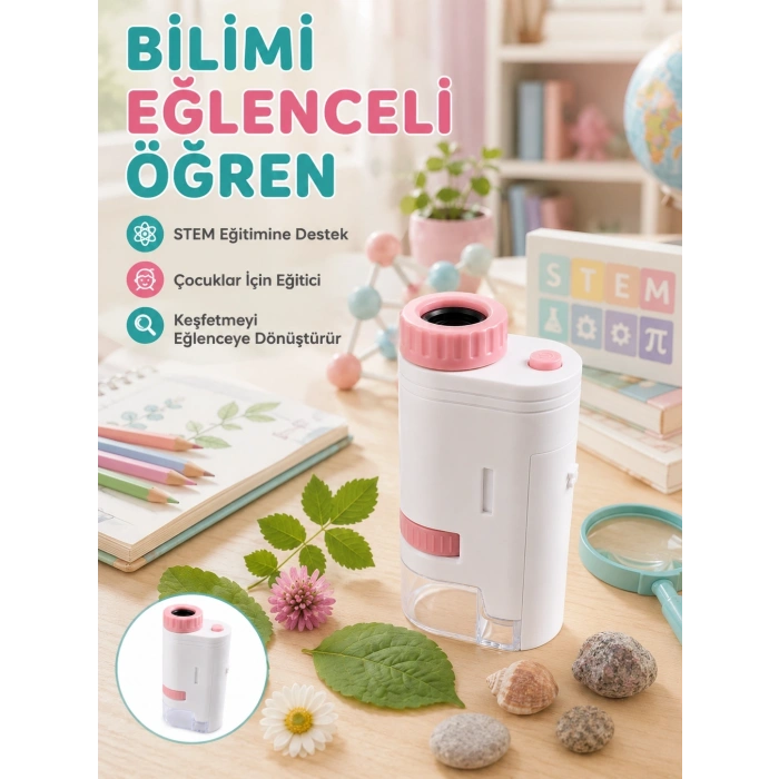 Taşınabilir Led Mikroskop 80x-200x Büyütmeli Çocuklar İçin Eğitici Bilim Mikroskobu