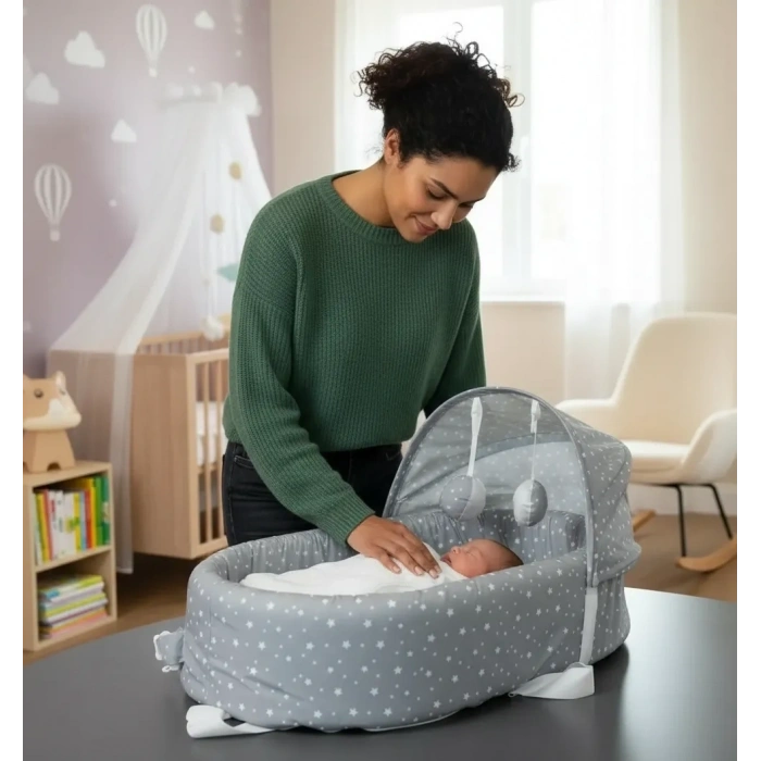 Taşınabilir Portatif Bebek Yatağı,sırt Çantasına Dönüşebilen Portatif Bebek Beşiği (gri)