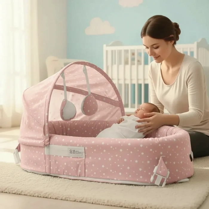 Taşınabilir Portatif Bebek Yatağı,sırt Çantasına Dönüşebilen Portatif Bebek Beşiği (pembe)