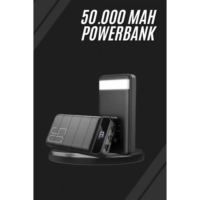 Taşınabilir Powerbank 50.000 Mah 4 Girişli Hızlı Şarj Led Göstergeli Fenerli Şarj