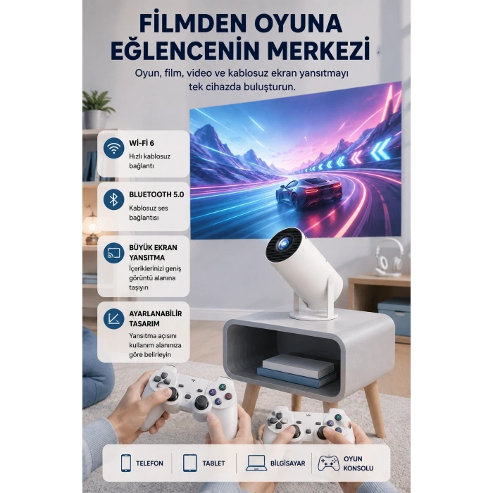 Taşınabilir Projeksiyon Cihazı 4k Destekli Wi-fi Kablosuz Ekran Yansıtma