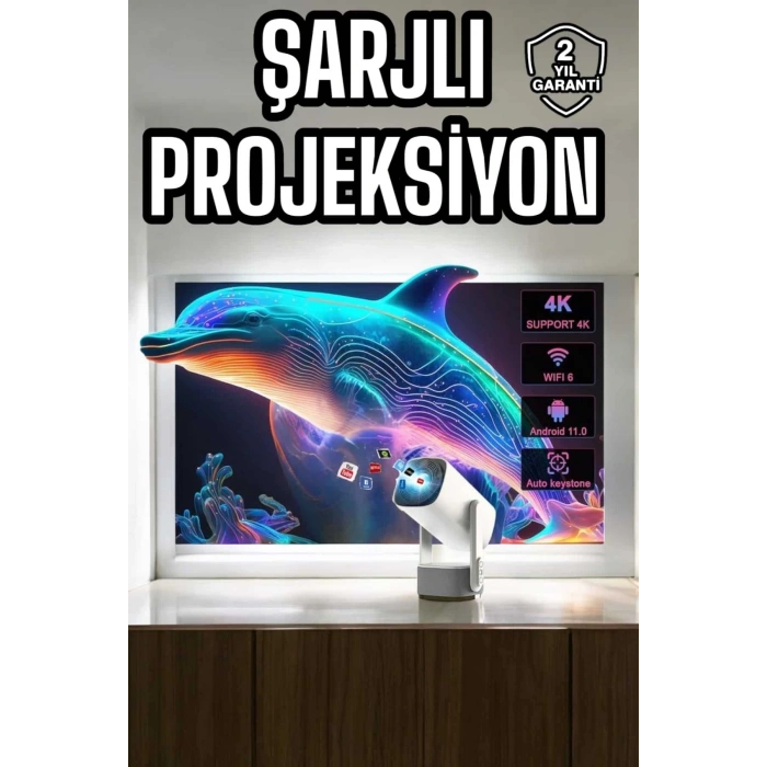 Taşınabilir Sinema Oyun Projektörü Akıllı Projeksiyon Android 11