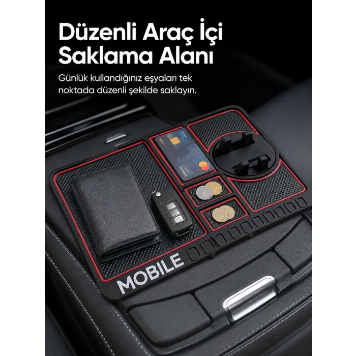 Telefon Standlı Araç İçi Organizer Kaydırmaz Silikon Konsol Düzenleyici Mat