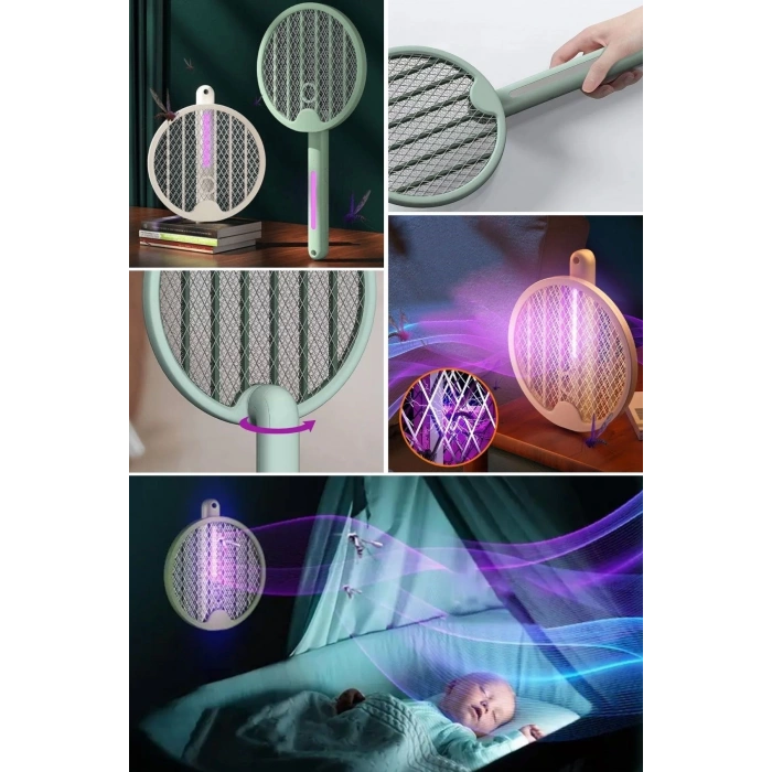 Tenis Raketi Tipi Masaüstü Olabilen Gece Lambalı Sinek Kovucu,öldürücü Raket