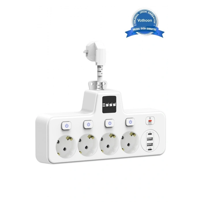 Termal Akım Korumalı 4’lü Duvar Tipi Priz 2x Usb 2x Type-c Çıkışlı Grup Priz Çoğaltıcı Beyaz (2500w)