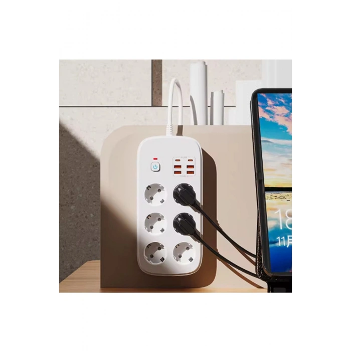 Termal Akım Korumalı 6’lü Priz 4x Usb 2x Type-c Çıkışlı Grup Priz Çoğaltıcı (3500w) Siyah