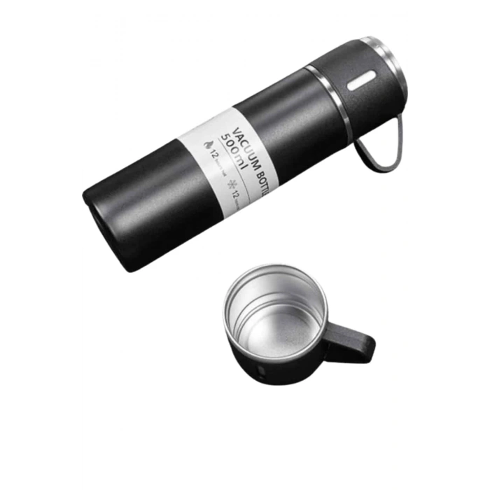 Termos Seti 3lü Bardak Seti Isı Dayanıklı Siyah Paslanmaz Çelik Vakumlu