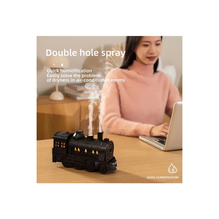 Tren Şeklinde Buharlı Oda Hava Nemlendirici Işık Buhar Makinesi Kumandalı