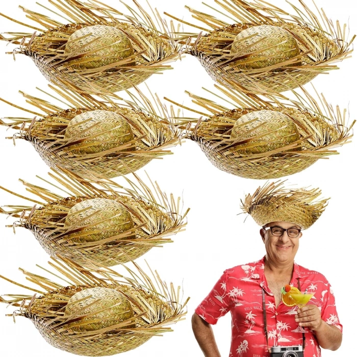 Tropikal Parti Naturel Hasır Hawaii Şapkası 13x36 Cm