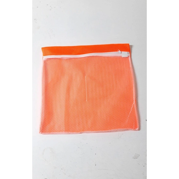 Turuncu - Fermuarlı - Hassas Çamaşır Terlik  Ayakkabı Yıkama Filesi Büyük Boy (599)