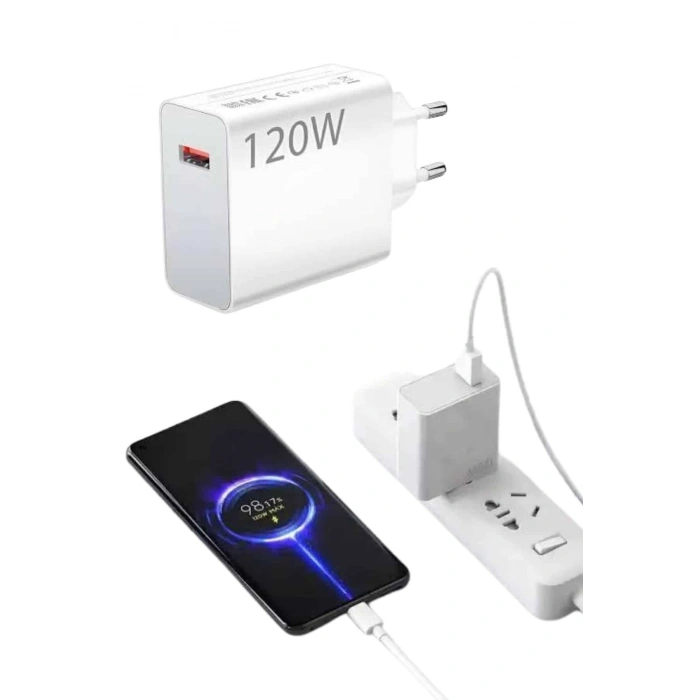 Type C Yüksek Hızlı Şarj Aleti Beyaz 120w Ultra Uzun Ömürlü