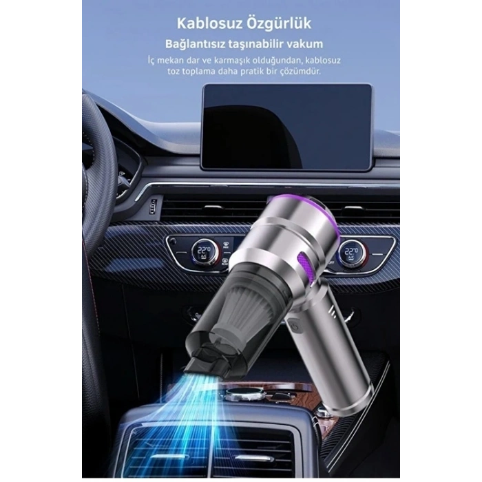 Üflemeli Şarjlı Araç Mini El Süpürgesi 20.000 Pa Emiş Güçlü 4in1 Araba Süpürgesi Hl-121