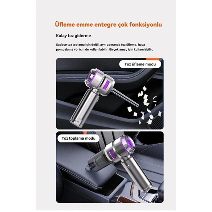 Üflemeli Şarjlı Araç Mini El Süpürgesi 20.000 Pa Emiş Güçlü 4in1 Araba Süpürgesi Hl-121