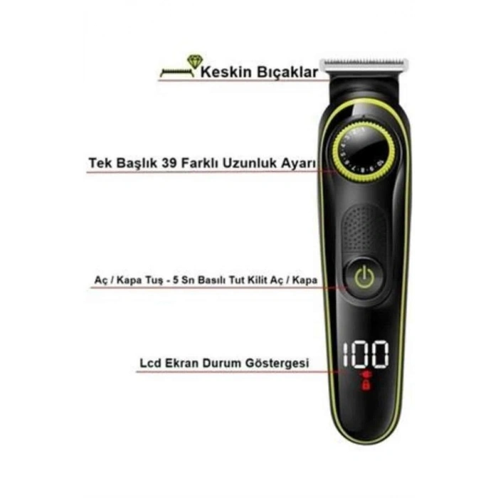 Unısex Çok Fonksiyonlu Bakım Seti Led Göstergeli Tıraş Makinesi Saç Sakal Vücut