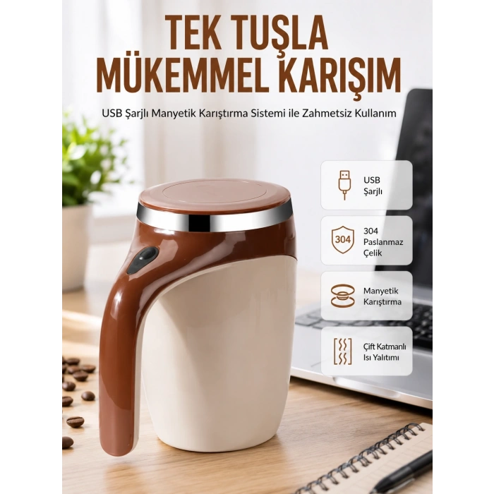 Usb Şarjlı Elektrikli Karıştırıcı Kupa – Sıcak & Soğuk İçecekler İçin