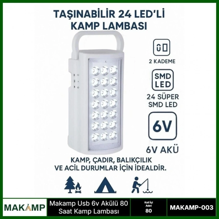 Usv 6v Akülü 80 Saat Kamp Lambası Işıldak