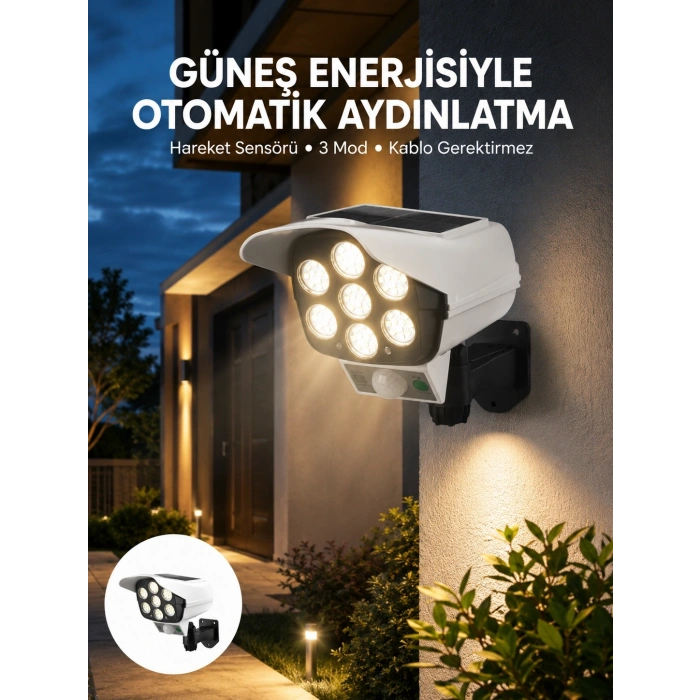 Uzaktan Kumandalı Güneş Enerjili Led Güvenlik Lambası Kamera Tipi Hareket Sensörlü Yeni Nesil