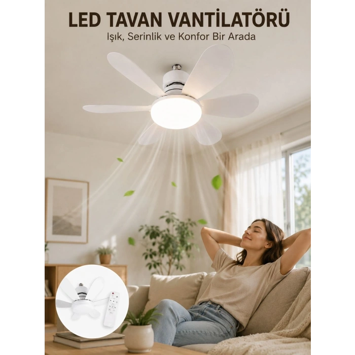 Uzaktan Kumandalı Led Tavan Vantilatörü Yüksek Aydınlatma Güçlü Esinti Süper Sessiz Çalışma Özellikli