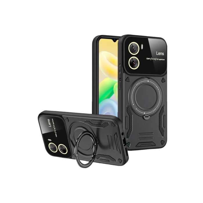 Vivo Y16 Kılıf Joy Lens Standlı Kapak - Siyah