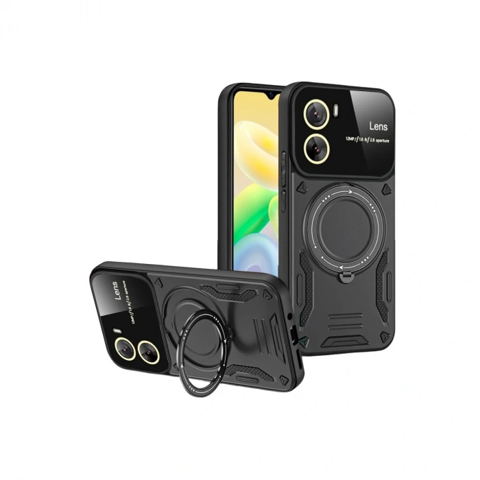 Vivo Y16 Kılıf Joy Lens Standlı Kapak - Siyah