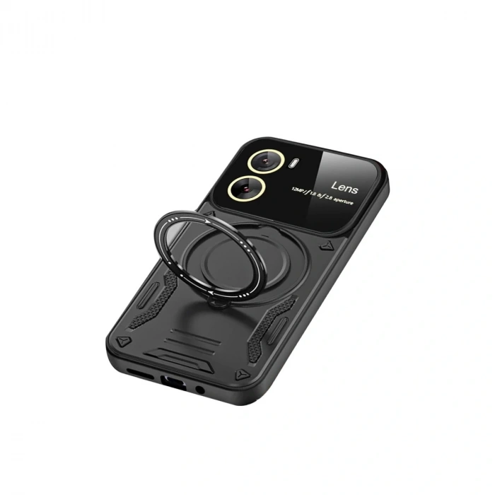 Vivo Y16 Kılıf Joy Lens Standlı Kapak - Siyah