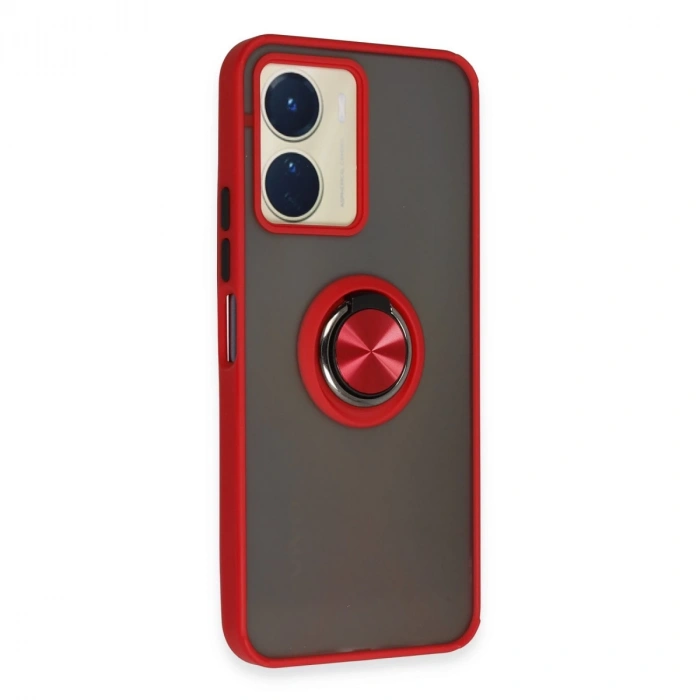Vivo Y16 Kılıf Montreal Yüzüklü Silikon Kapak - Kırmızı