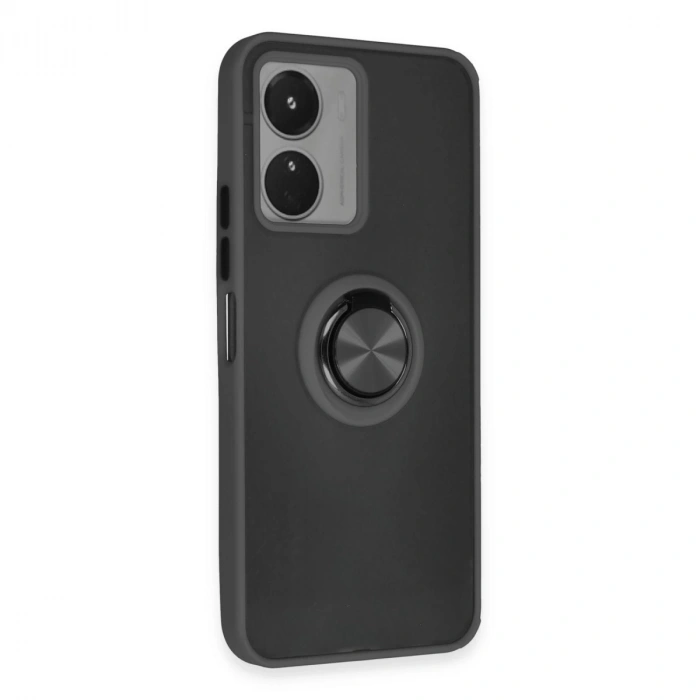 Vivo Y16 Kılıf Montreal Yüzüklü Silikon Kapak - Siyah