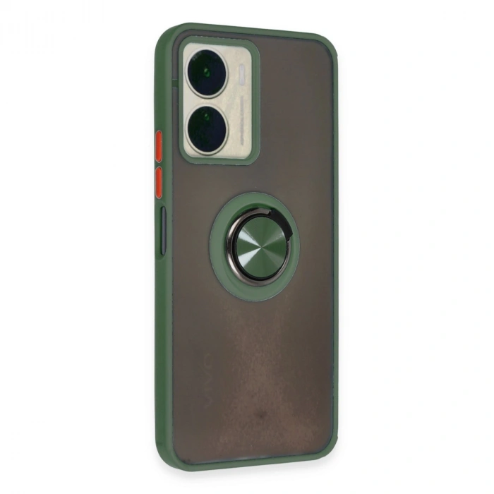 Vivo Y16 Kılıf Montreal Yüzüklü Silikon Kapak - Yeşil