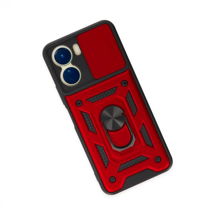 Vivo Y16 Kılıf Pars Lens Yüzüklü Silikon - Kırmızı