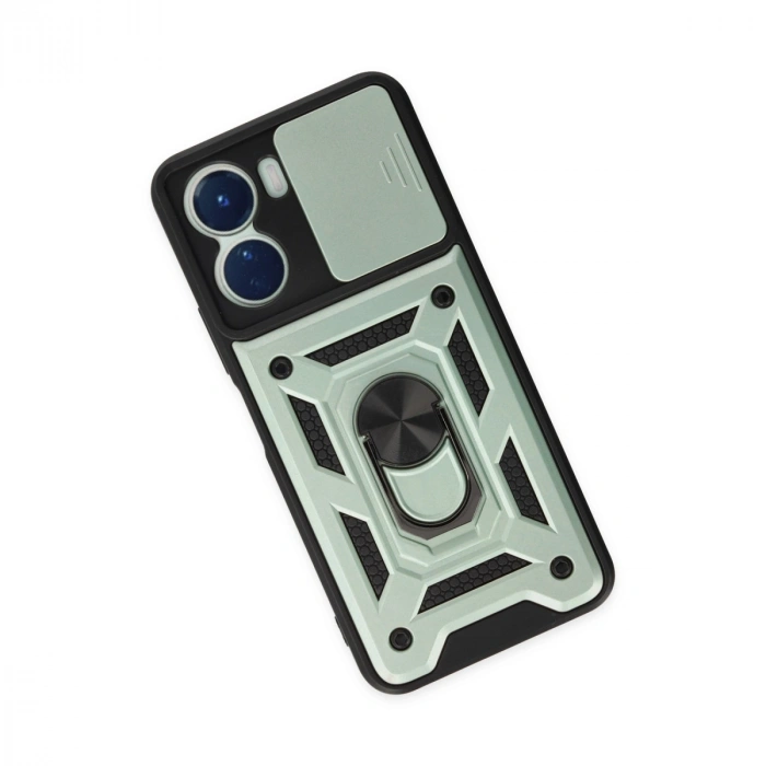 Vivo Y16 Kılıf Pars Lens Yüzüklü Silikon - Yeşil