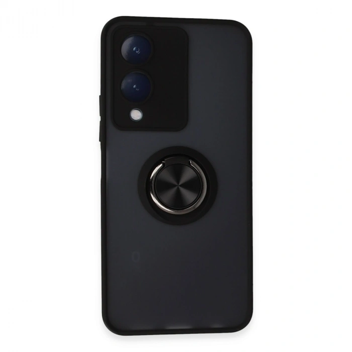 Vivo Y17s Kılıf Montreal Yüzüklü Silikon Kapak - Siyah