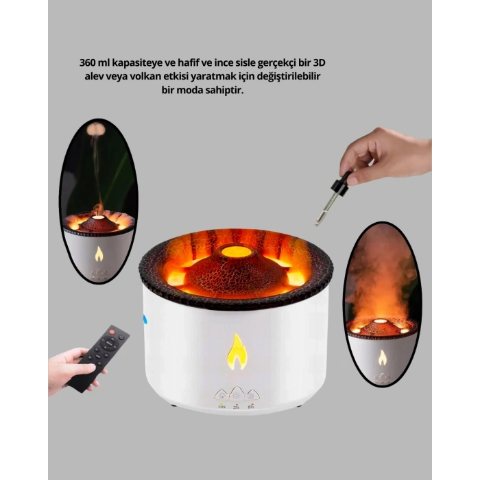 Volkan Efektli Aroma Difüzörü – Sessiz Çalışma, Otomatik Kapanma Ve Led Işık