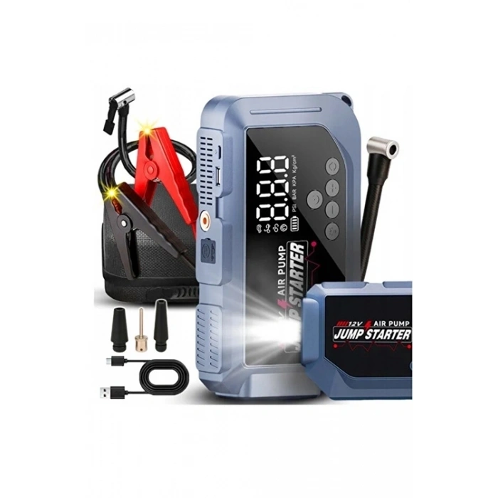 Vtn-605 Şarjlı 12.000 Mah Taşınabilir Çantalı Araç Akü Şarj Takviyeli Işıklı Hava Kompresörü