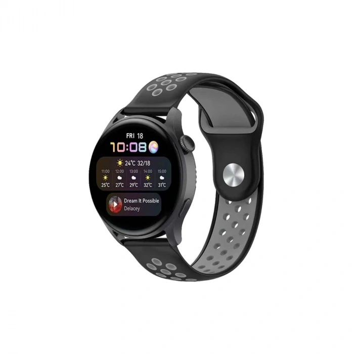 Watch 20mm Spor Delikli Kordon (saat Değildir) - Siyah-gri