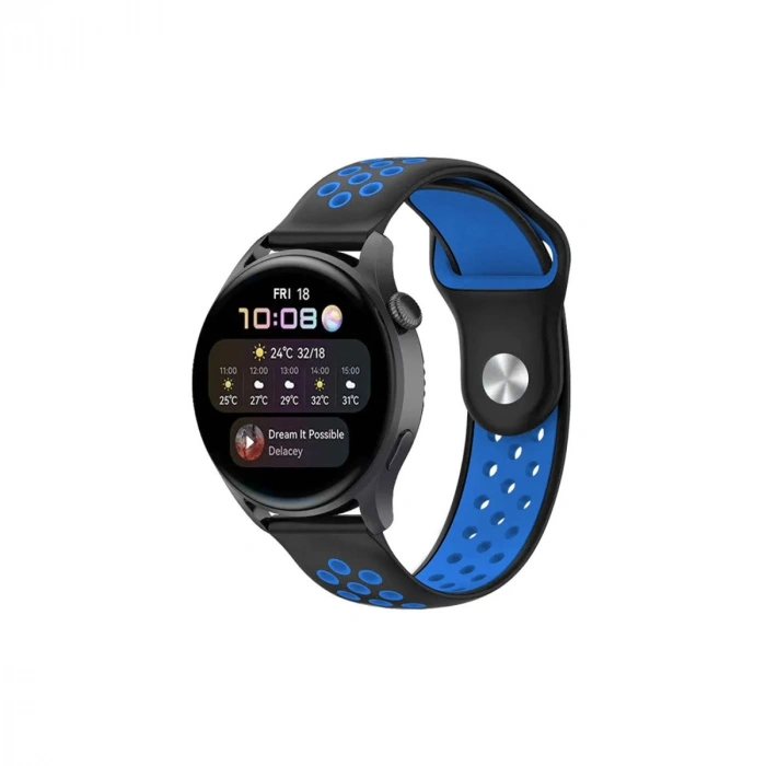 Watch 22mm Spor Delikli Kordon (saat Değildir) - Siyah-mavi