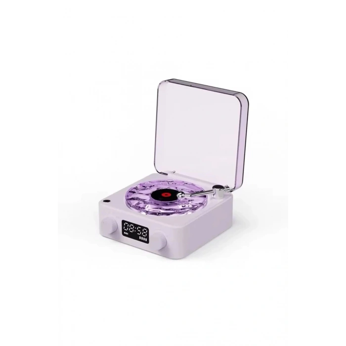 Waves Nostalji Plak Görünümlü Bluetooth Hoparlör 3d Ses Dalgası Retro Müzik Plak Mor