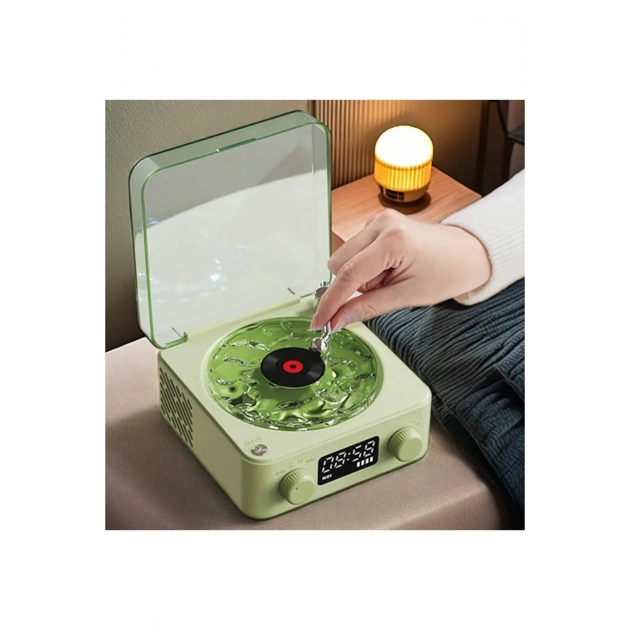 Waves Nostalji Plak Görünümlü Bluetooth Hoparlör 3d Ses Dalgası Retro Müzik Plak Yeşil